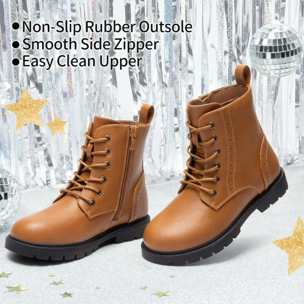 ⚡Dream Pair Girl Camel Polyurethane‎ Zipper Water Resistant Combat Ankle Boot